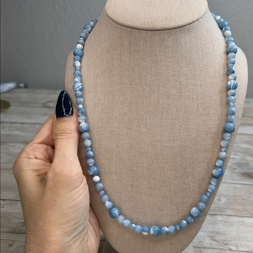 Elegant Blue Shell Beaded Necklace with 925 Clasp